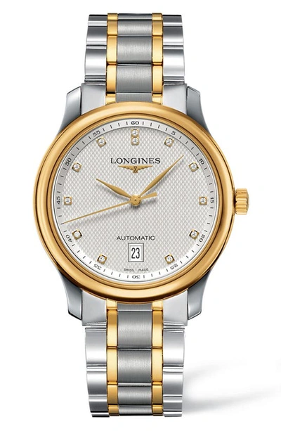 Longines Men's Swiss Automatic Master Diamond Accent 18k Gold And Stainless Steel Bracelet Watch 39mm L262857 In Silver/ Gold