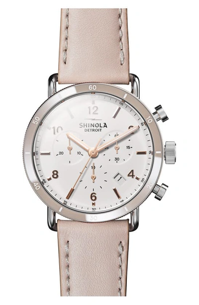 Shop Shinola The Canfield Chrono Leather Strap Watch, 40mm In Blush/ White/ Silver