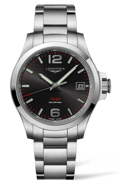 Shop Longines Conquest V.h.p. Bracelet Watch, 41mm In Silver/ Black/ Silver