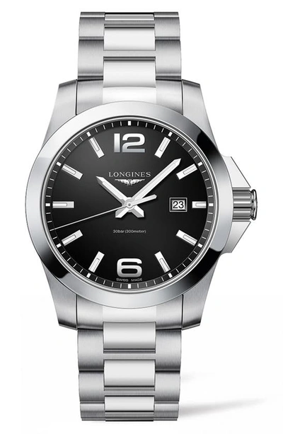 Shop Longines Conquest Bracelet Watch, 43mm In Silver/ Black/ Silver