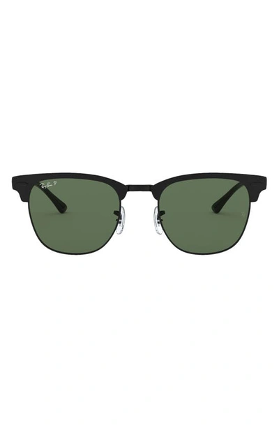 Shop Ray Ban Clubmaster Metal 58mm Polarized Square Sunglasses In Black/ Green