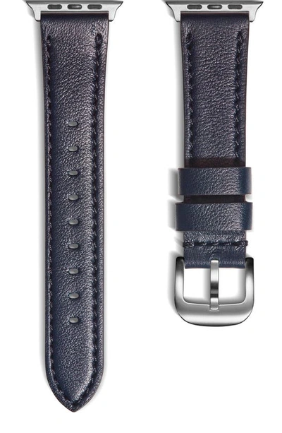 Shop Shinola Leather 20mm Apple Watch® Watchband In Navy