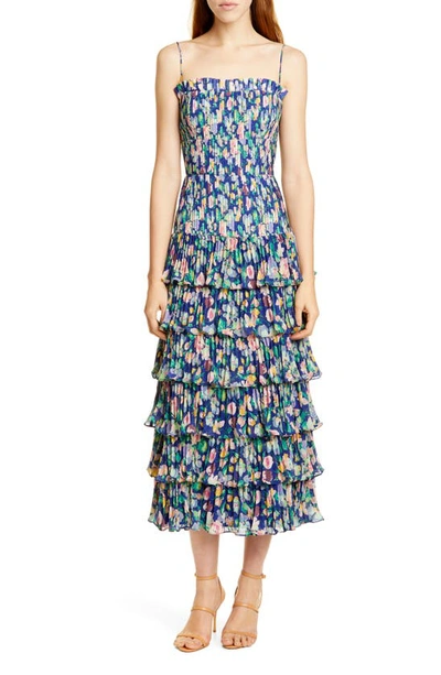 Shop Amur Viola Floral Print Dress In Blue Purple