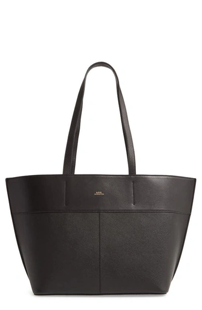 Shop Apc Small Totally Leather Tote In Lzz Noir