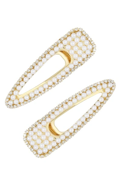 Shop Ettika 2-pack Imitation Pearl & Crystal Hair Clips In Gold