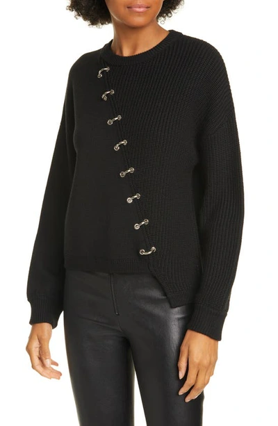 Shop Alice And Olivia Elyse Hardware Wool Sweater In Blk/ Silver