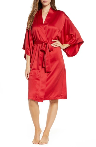 Shop Natori Satin Wrap Robe In Crimson Red