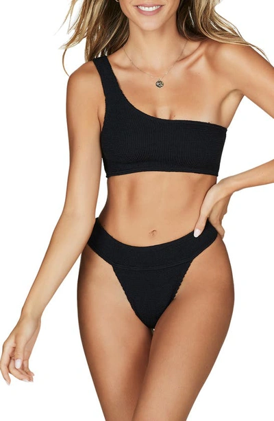 Shop Bound By Bond-eye The Samira One-shoulder Ribbed Bikini Top In Black