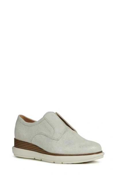 Shop Geox Samuela Laceless Derby In Off White/ Silver Suede