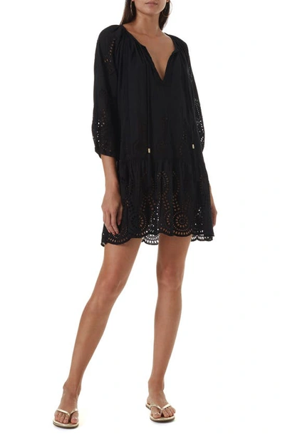 Shop Melissa Odabash Ashley Eyelet Detail Cotton Cover-up Tunic In Black