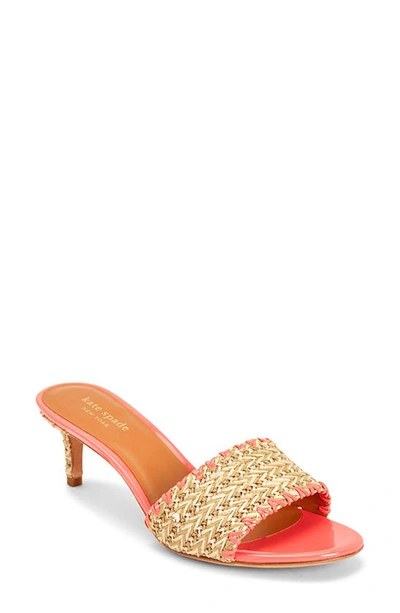 Shop Kate Spade Seberg Raffia Slide Sandal In Natural/ Vibrant Coral Fabric