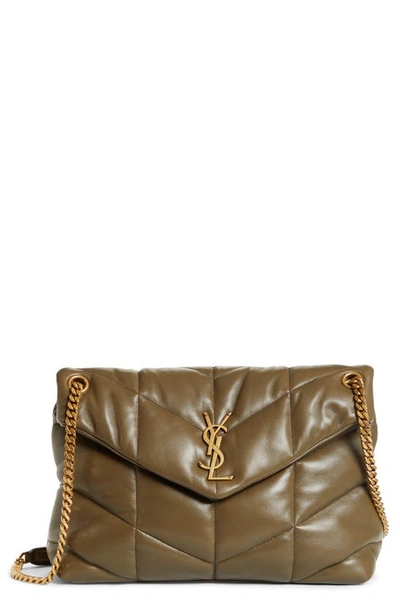 Shop Saint Laurent Medium Loulou Puffer Quilted Leather Crossbody Bag In Seaweed
