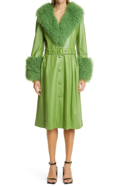 Shop Saks Potts Foxy Genuine Shearling Trim Leather Coat In Forest