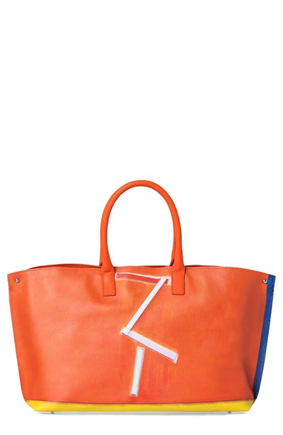 Shop Akris Small Ai Zion Leather Tote In Orange