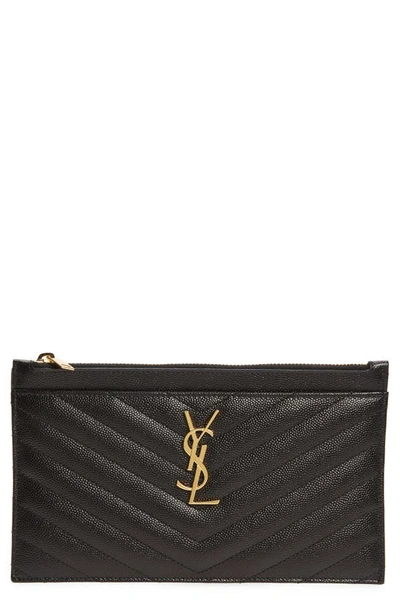 Shop Saint Laurent Monogramme Quilted Leather Zip Pouch In Nero