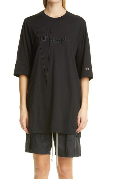 Shop Rick Owens X Champion Oversize Embroidered Logo T-shirt In 09 Black