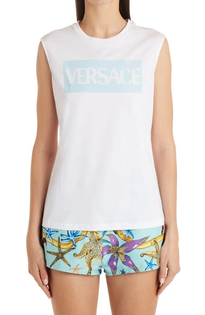 Shop Versace Flocked Logo Graphic Tank In White
