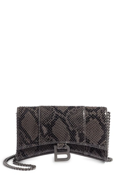 Shop Balenciaga Hourglass Snake Embossed Leather Wallet On A Chain In Dark Grey/ Black