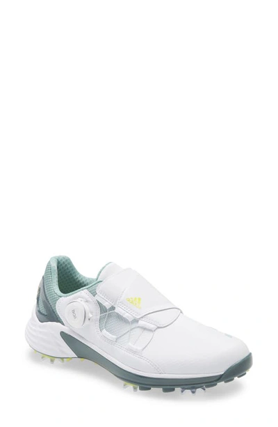 Shop Adidas Golf Adidas Zg21 Boa Waterproof Golf Shoe In White/ Acid Yellow/ Hazy Green