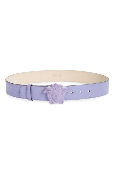 Shop Versace Medusa Head Leather Belt In Purple