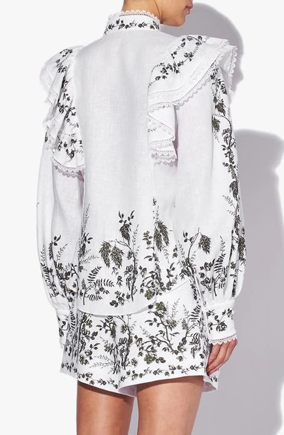 Shop Erdem Caterina Wild Fern Linen Blouse In White / Green