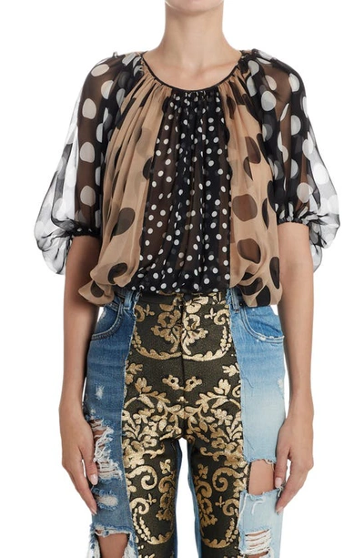 Shop Dolce & Gabbana Patchwork Print Silk Chiffon Blouse In Multi