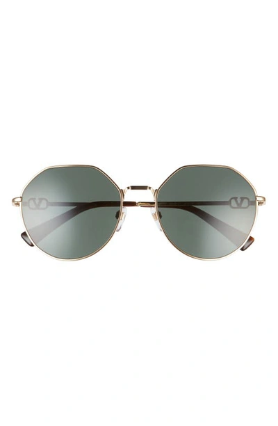 Shop Valentino 57mm Geometric Sunglasses In Gold/ Green