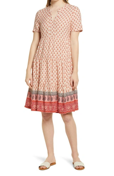 Shop Beachlunchlounge Coley Print Tiered Shift Dress In Apricot