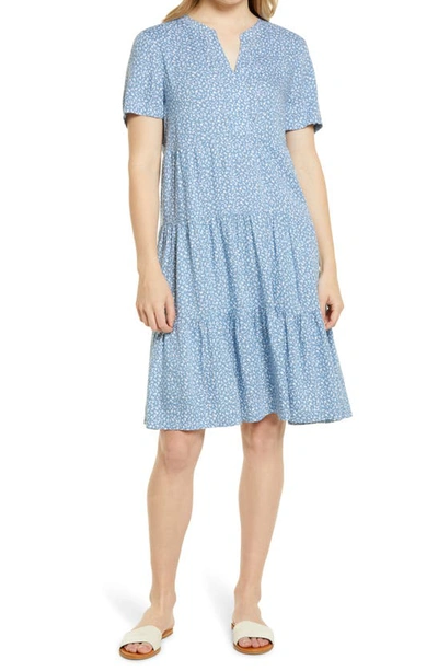Shop Beachlunchlounge Coley Print Tiered Shift Dress In Cerulean Dahlia