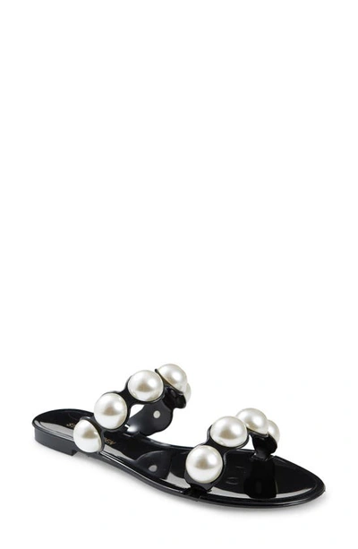 Shop Steve Madden Imitation Pearl Slide Sandal In Black