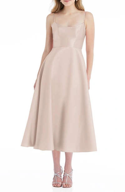 Shop Alfred Sung Spaghetti Strap Satin Midi Cocktail Dress In Cameo