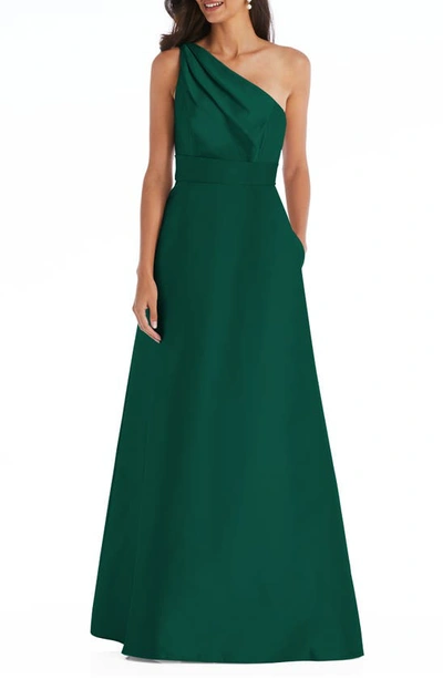 Shop Alfred Sung One-shoulder A-line Gown In Hunter