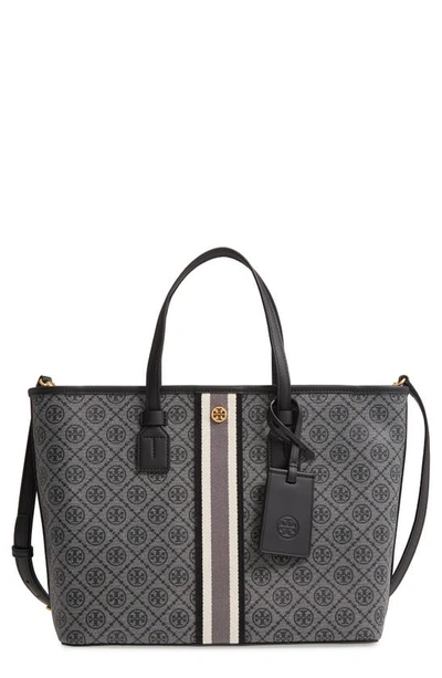 Shop Tory Burch T Monogram Small Coated Canvas Tote In Black