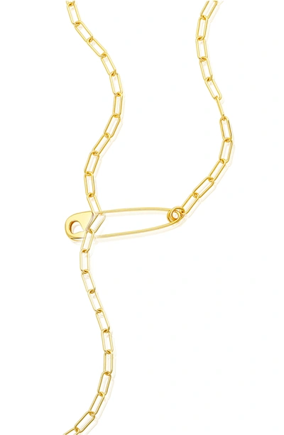 Shop Adornia 14k Gold Plated Safety Pin Lariat Necklace In Yellow