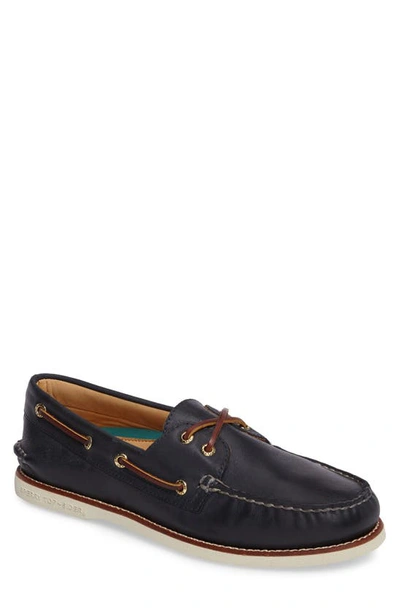 Shop Sperry Gold Cup Authentic Original Boat Shoe In Navy Leather