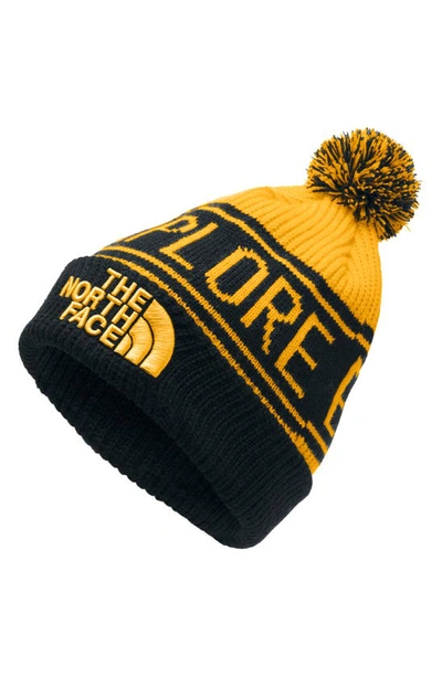 Shop The North Face Retro Pom Beanie In Yellow/ Black