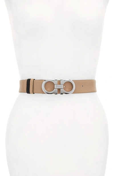 Shop Ferragamo Reversible Gancini Calfskin Leather Belt In New Bisque