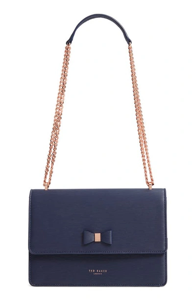 Shop Ted Baker Bow Leather Crossbody Bag In Dark Blue