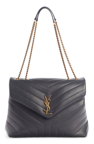 Shop Saint Laurent Medium Loulou Matelassé Leather Shoulder Bag In Dark Smog