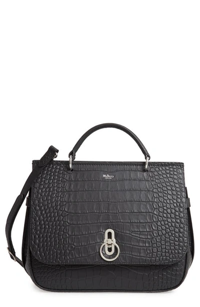 Shop Mulberry Amberley Croc Embossed Leather Satchel In Black