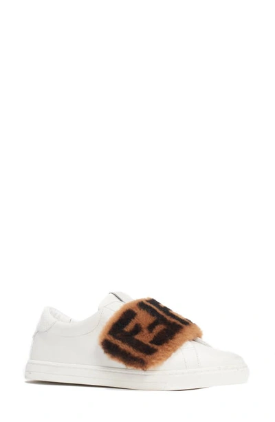 Shop Fendi Ff Genuine Shearling Slip-on Sneaker In White/ Brown