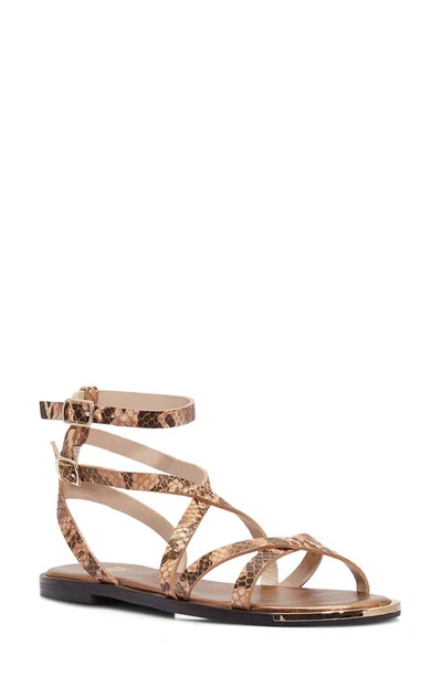 Shop Paige Thea Snakeskin Embossed Ankle Strap Sandal In Bronze Multi