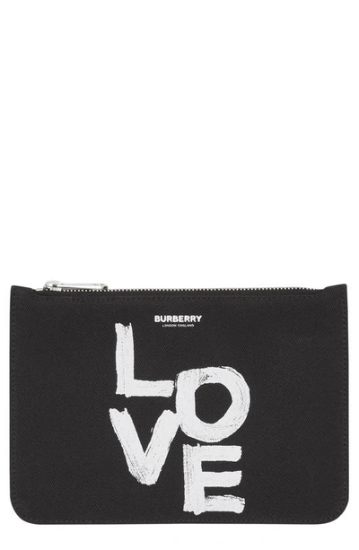 Shop Burberry Small Phyllis Love Print Twill Pouch In Black/white