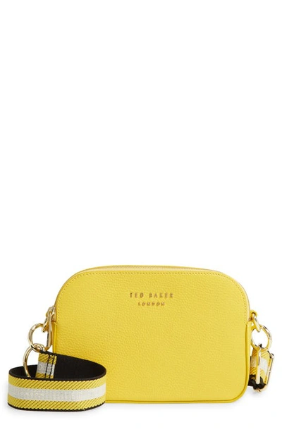 Shop Ted Baker Amerrah Branded Strap Leather Crossbody Bag In Light Yellow