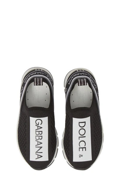 Shop Dolce & Gabbana Logo Knit Slip-on Sneaker In White / Black