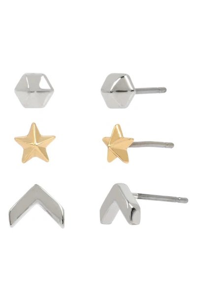 Shop Allsaints 3-pack Star Stud Earrings In Gold/ Rhodium