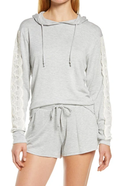 Shop Flora Nikrooz Sally Lace Trim French Terry Short Hoodie Pajamas In Heather Grey