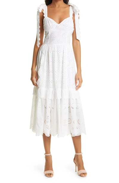 Shop Loveshackfancy Antonella Lace Ruffle Midi Dress In Antique White