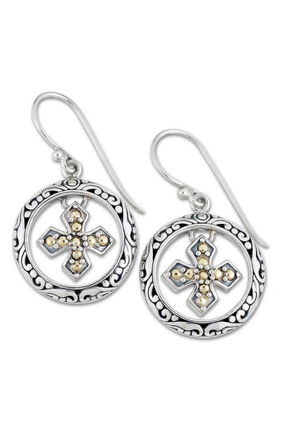 Samuel B Jewelry Samuel B. Sterling Silver & 18k Gold Cross Earrings In Silver And Gold