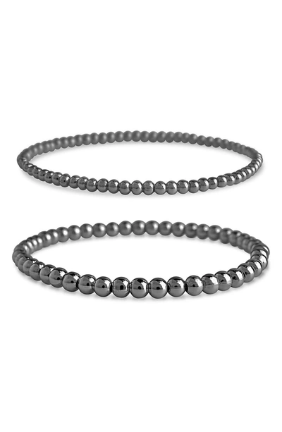 Sterling Forever 3mm & 4mm Beaded Stretch Bracelet Set In Gunmetal